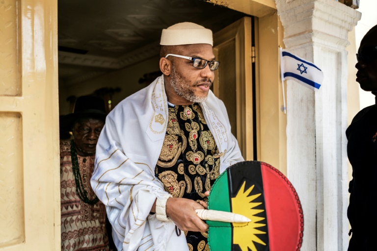 Nnamdi Kanu appeared in court in Nigeria's capital Abuja in June, where a judge remanded him in custody until his trial resumes in late July | AFP