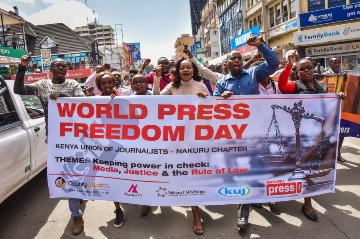 Kenyan journalists and members of civil society marching on the World Press Freedom Day in 2018 | Suleiman Mbatiah/AFP via Getty Images