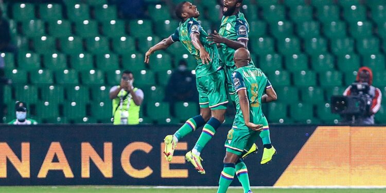 Comoros' players celebrate after scoring the opening goal of an Africa Cup of Nations Group C match in Garoua on Tuesday | AFP