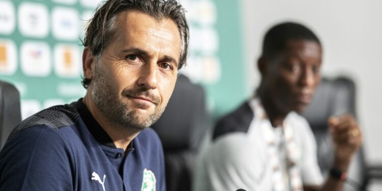 Ivory Coast Coach Patrice Beaumelle With Max-Alain Gradel At A Team Press Conference In Douala On Wednesday | Afp