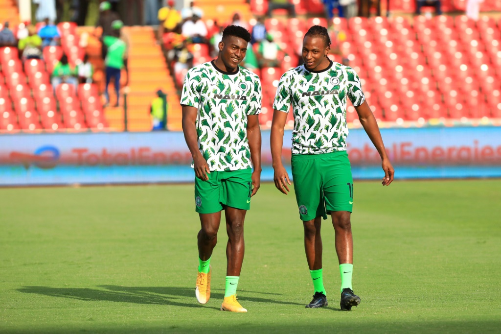 Joe Aribo (R) with Nigeria teammate Taiwo Awoniyi before the Super Eagles' Africa Cup of Nations game against Sudan | AFP