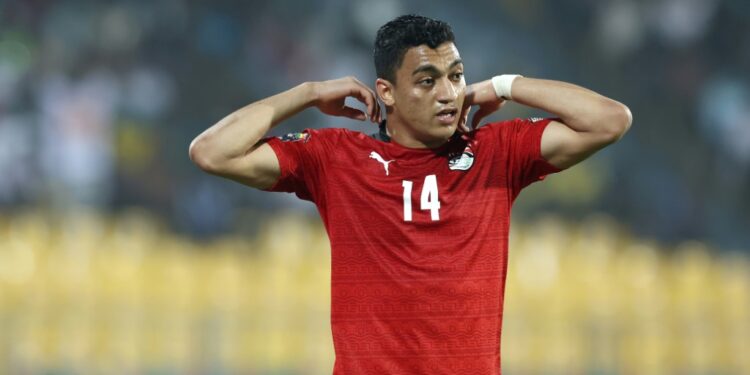 Egypt's forward Mostafa Mohamed reacts during the Group D Africa Cup of Nations (AFCON) 2021 football match between Egypt and Sudan in Cameroon, on January 19, 2022 | AFP