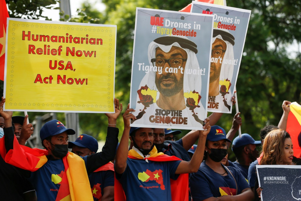 Ethiopians from the Tigrayan region living in South Africa hold a rally outside the US embassy in Pretoria | AFP