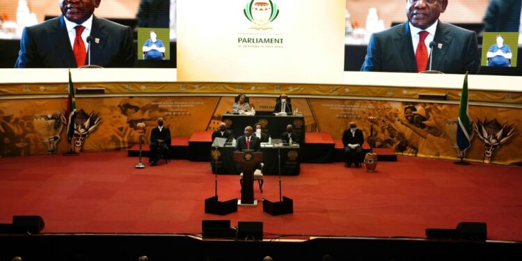 South African President Cyril Ramaphosa addresses the nation during the opening of parliament | AFP