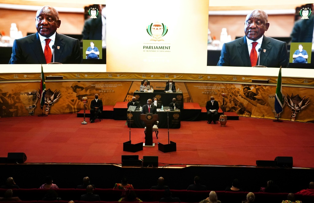 South African President Cyril Ramaphosa addresses the nation during the opening of parliament | AFP