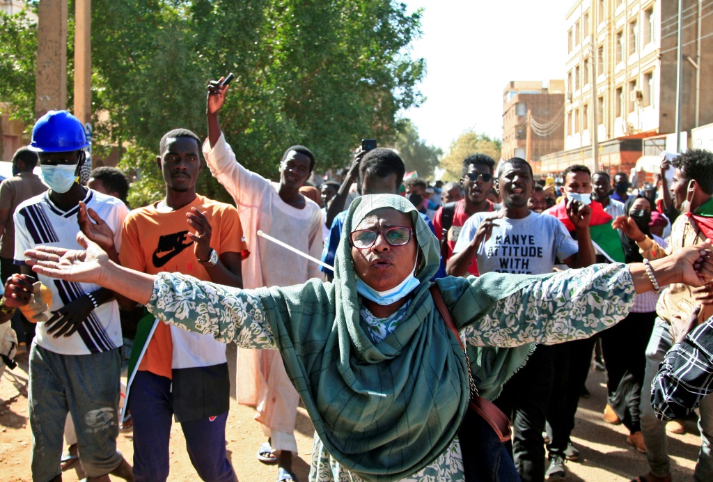 Sudanese protesters call for civilian rule and denounce the military in the capital Khartoum's twin city of Omdurman on Monday | AFP