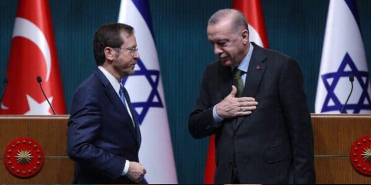 President Isaac Herzog of Israel at a news conference with President Recep Tayyip Erdogan of Turkey on Wednesday in Ankara. Credit AFP - Getty Images