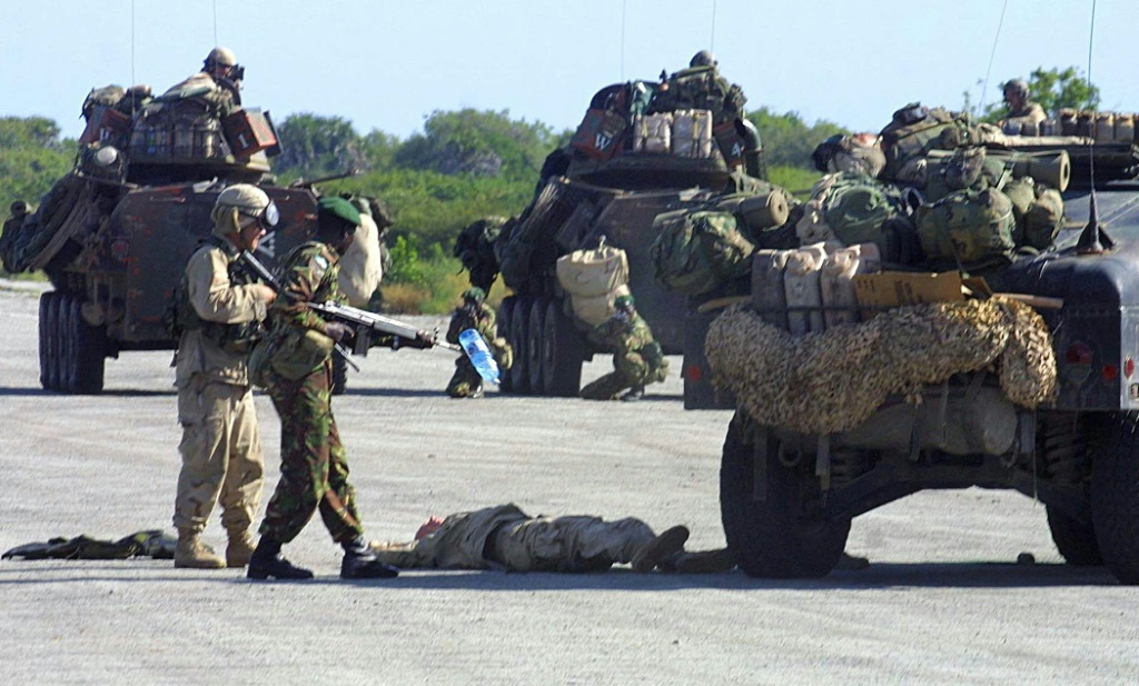 Kenyan military troops and US marines carry out a joint military exercise in Manda bay near the coastal town of Lamu 15 January 2004 AFP PHOTO/SIMON MAINAKenyan military troops and US marines carry out a joint military exercise in Manda bay near the coastal town of Lamu 15 January 2004. AFP PHOTO/SIMON MAINA | AFP