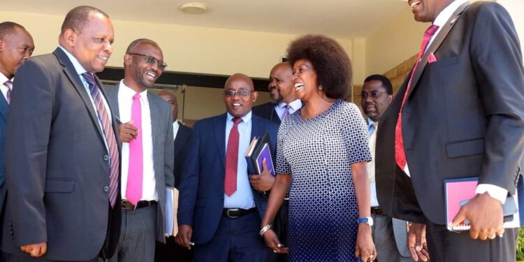Kenya Institute of Special Education Director Norman Kiogora, TSC boss Nancy Macharia and Kenya Secondary School Heads Association Chairman Indimuli Kahi