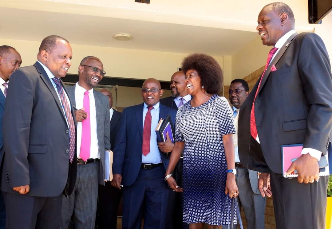 Kenya Institute of Special Education Director Norman Kiogora, TSC boss Nancy Macharia and Kenya Secondary School Heads Association Chairman Indimuli Kahi