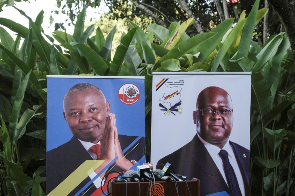 Posters of Vital Kamerhe, left, and Felix Tshisekedi during the 2018 presidential election campaign | AFP