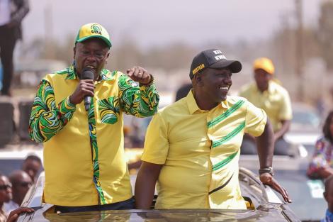 DP William Ruto and his running mate Rigathi Gachagua at a campaign rally.Photo/Courtesy