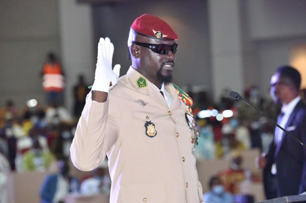 Guinea junta leader Colonel Mamady Doumbouya is pictured at his swearing in ceremony in October 2021 in Conakry | AFP