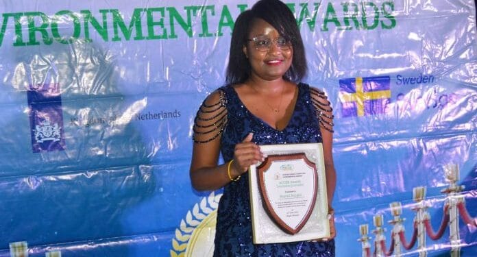Citizen TV reporter Raquel Muigai when she received her award in Kigali, Rwanda yesterday.PHOTO/COURTESY