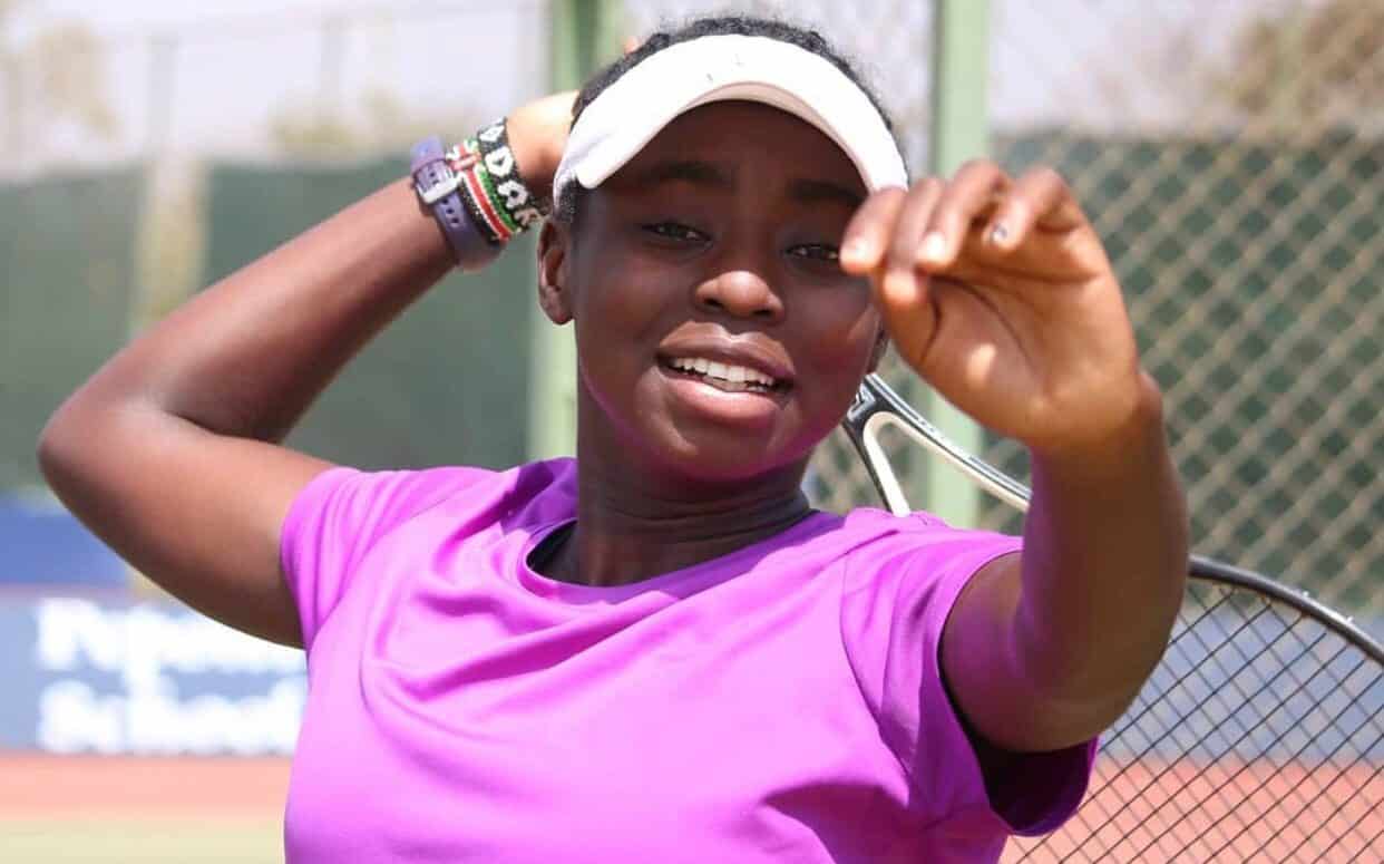 Angela Okutoyi  who won the a Grand Slam Title at the girls' Junior Wimbeldon Tennis tournament in UK  two days ago made history after he victory over the weekend.PHOTO/COURTESY.