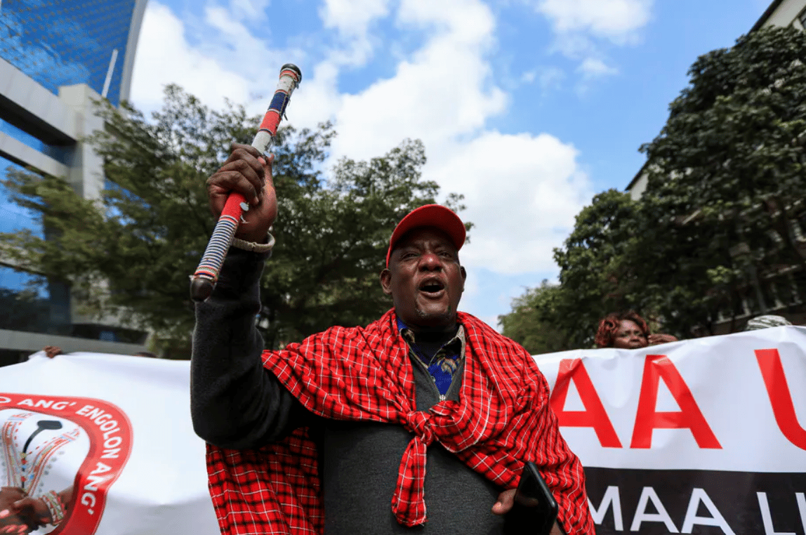 Protests in Nairobi as Maasai activists deliver a petition to the Tanzania High Commission, in Kenya, 17 June 2022. EPA-EFE/Daniel Irungu
