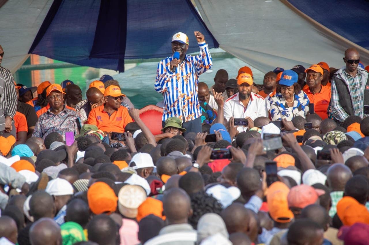 ODM leader Raila Odinga during a campaign rally in Siaya.Photo/courtesy