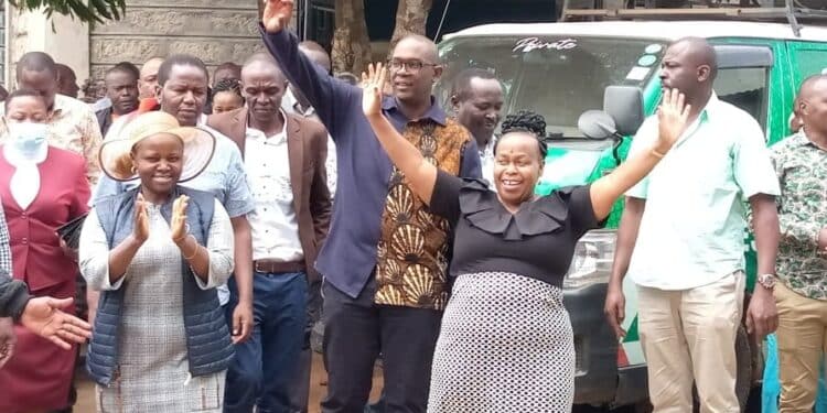 Rose Wambua(right) ditched Maendeleo Chap Chap and joined Waita's camp.Photo/Courtesy