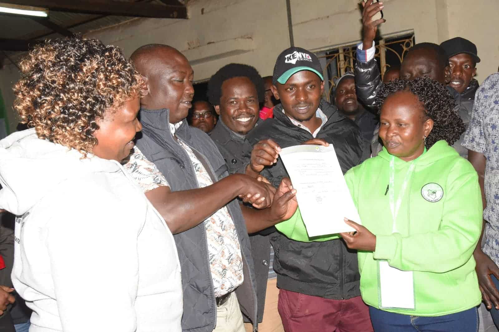 Rongai MP-Elect Paul Chebor(second left) receives his victory certificate.Photo/Courtesy