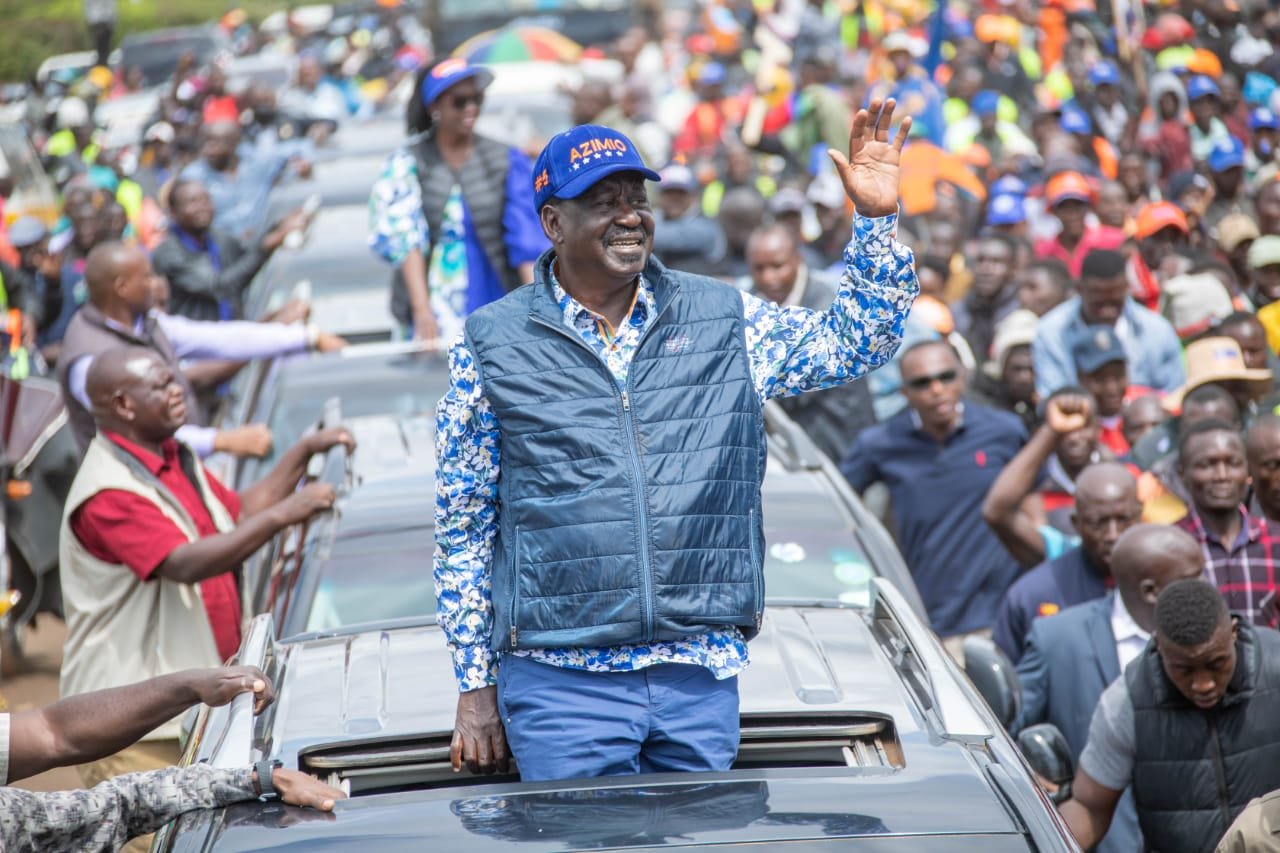Azimio Leader Raila Odinga during the August 2022 presidential election campaigns.He has defended former President Uhuru from claims of betraying him.Photo/Courtesy