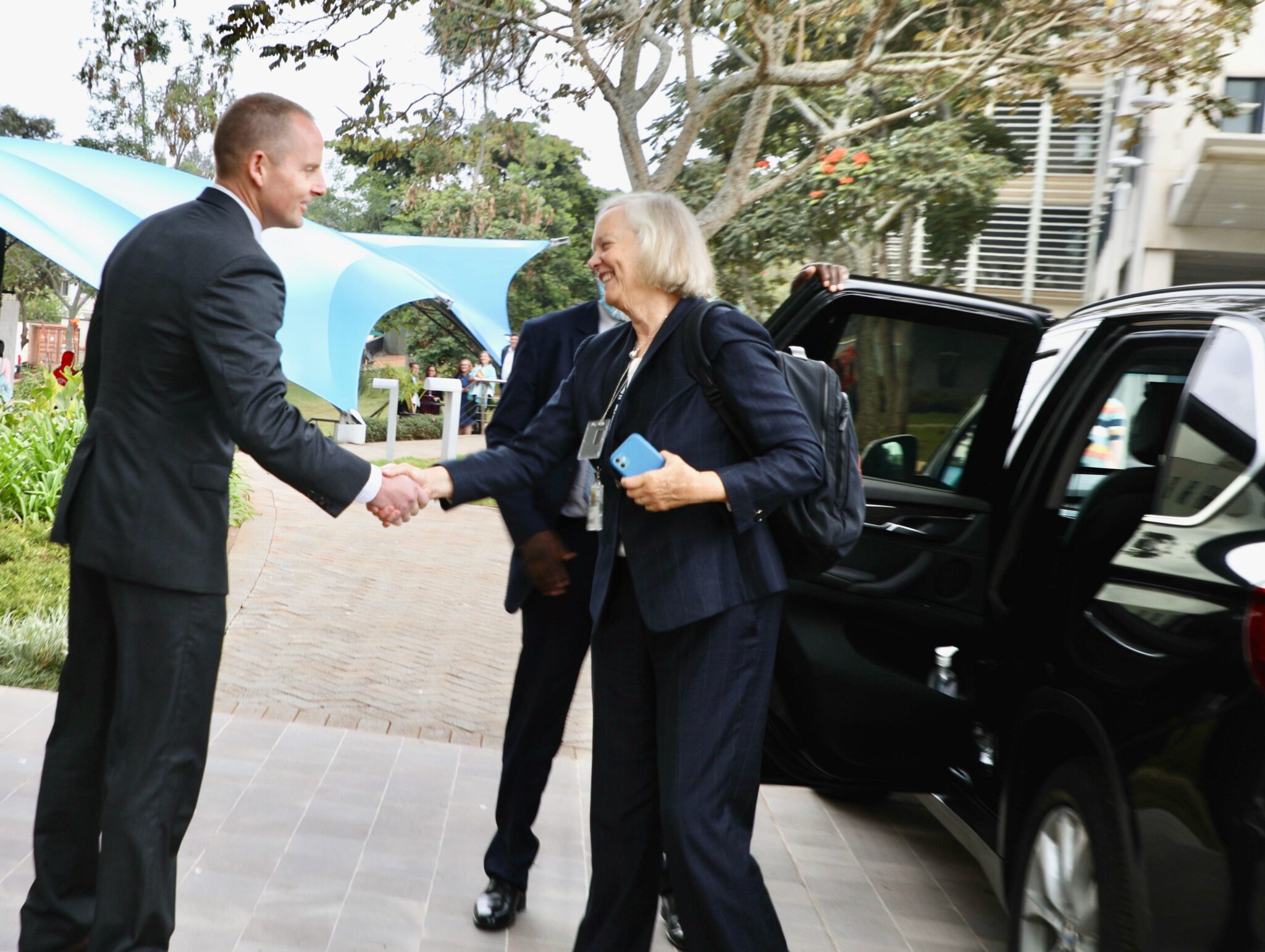 New US Ambassador to Kenya Meg Whitman is received by Eric Kneedler, Chargé d'Affaires at the American Embassy in Nairobi on Monday, August 1, 2022. PHOTO/U.S. Embassy Nairobi/Twitter