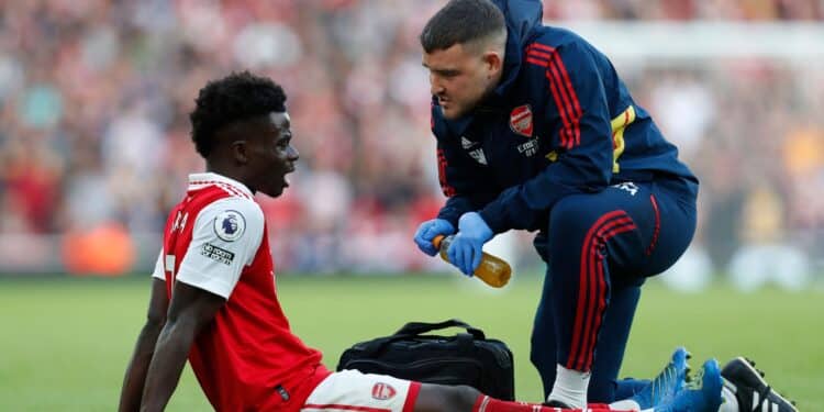 Arsenal winger Bukayo Saka. He was taken off injured on the Sunday action against Nottingham Forest. Photo: Premier League