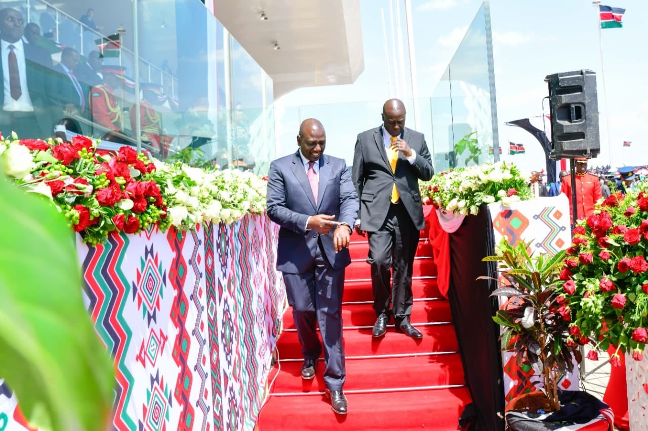 President William Ruto and his Deputy Rigathi Gachagua during the Mashujaa day celebrations in Nairobi.Photo/State House Kenya