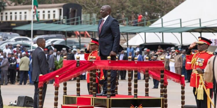 President William Ruto at the 59th Mashujaa Day celebrations, Uhuru Gardens, Nairobi County.Opposition leaders skipped the event.Photo/State House Kenya