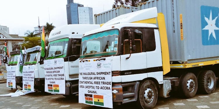 Tracks loaded with Kenyan tea to be exported to Ghana during the flag off at KICC.
