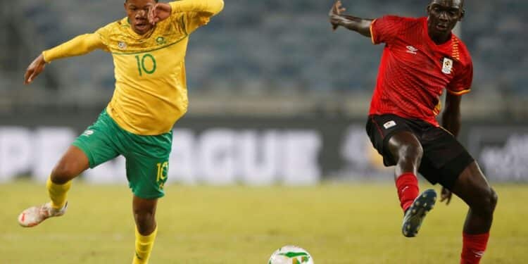 Sphelele Mkhulise (L) scored to give Mamelodi Sundowns a 1-0 win over Marumo Gallants in the South African Premiership | AFP