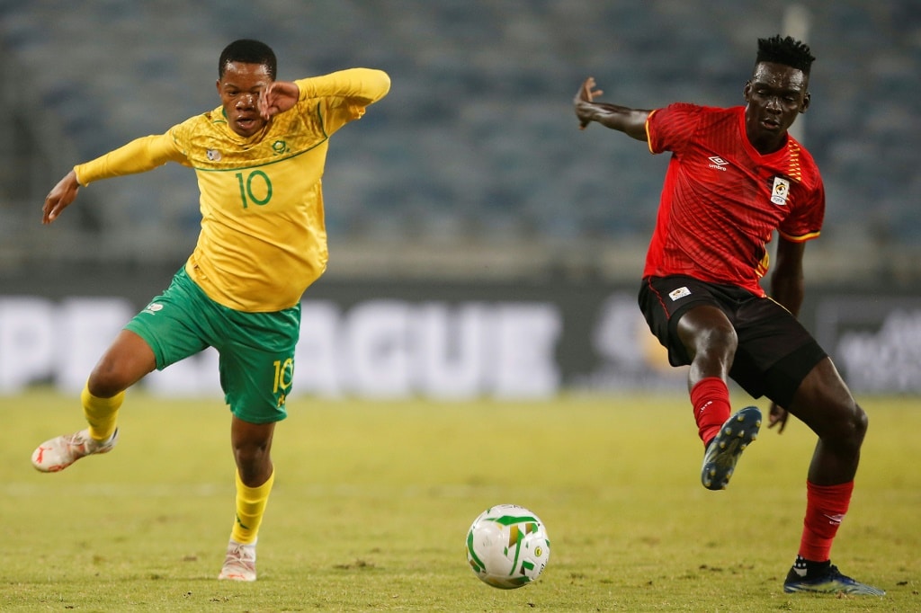 Sphelele Mkhulise (L) scored to give Mamelodi Sundowns a 1-0 win over Marumo Gallants in the South African Premiership | AFP