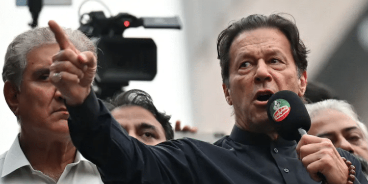 Imran Khan addresses his supporters during an anti-government march | Arif Ali/AFP via Getty Images.
