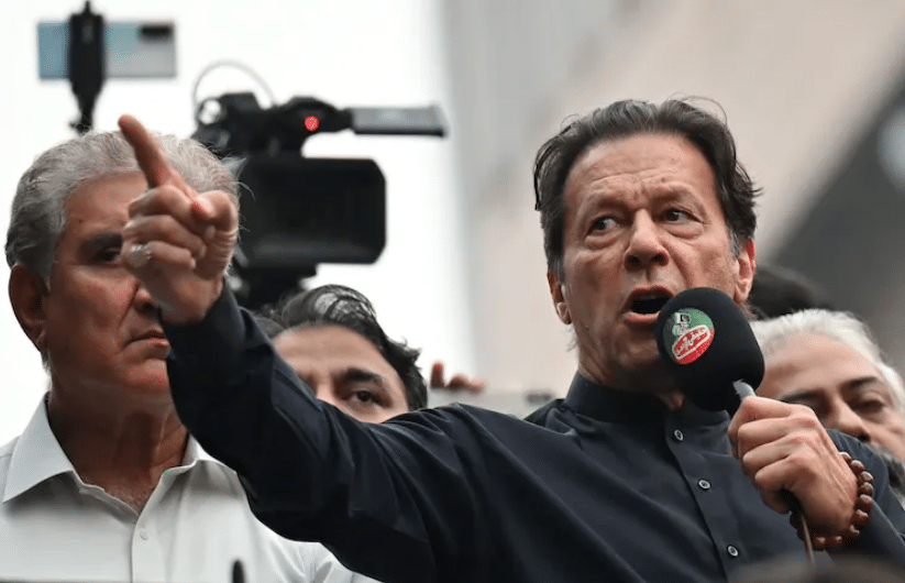 Imran Khan addresses his supporters during an anti-government march | Arif Ali/AFP via Getty Images.