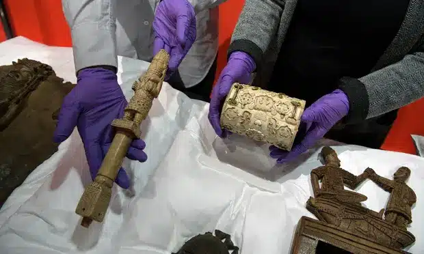 Some of the artefacts handed over to Nigeria.
Photograph: Christian Sinibaldi/The Guardian