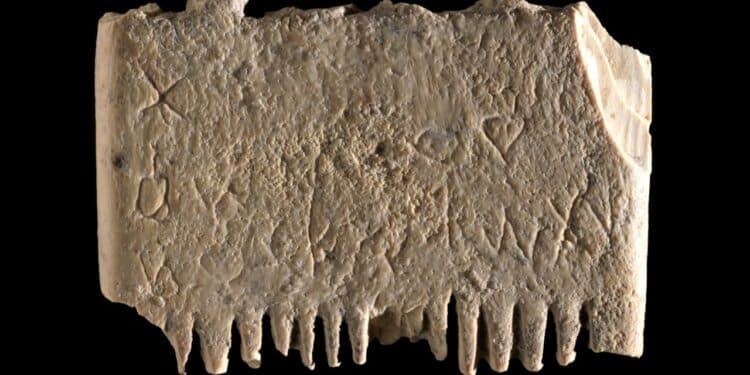The ivory comb featuring an inscription: "May this tusk root out the lice of the hair and the beard."
Photo: Courtesy