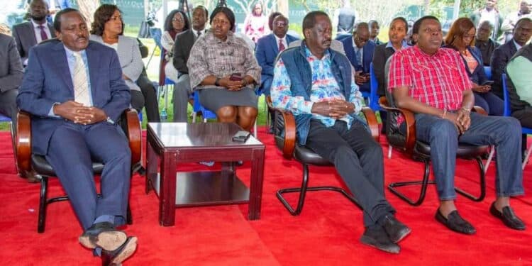 Azimio leaders during a parliamentary group meeting at the SKM center in Karen Nairobi.Photo/Courtesy