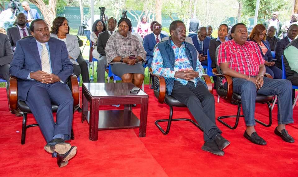 Azimio leaders during a parliamentary group meeting at the SKM center in Karen Nairobi.Photo/Courtesy