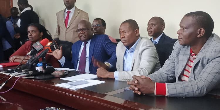 UASU officials at a press conference.They are opposing proposals to cut funding of public universities.Photo/Courtesy