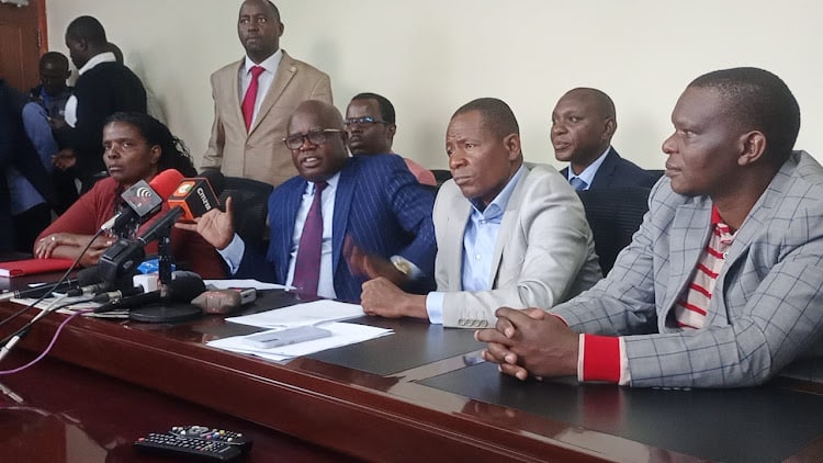 UASU officials at a press conference.They are opposing proposals to cut funding of public universities.Photo/Courtesy