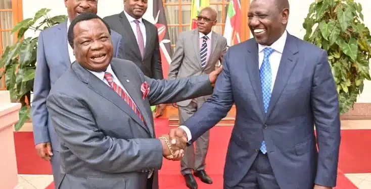 Central Organization of Trade Unions (COTU) Secretary-General Francis Atwoli (L) with President William Ruto at State House, Nairobi, on December 1, 2022.Photo/Courtesy