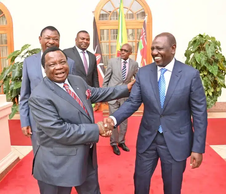 Central Organization of Trade Unions (COTU) Secretary-General Francis Atwoli (L) with President William Ruto at State House, Nairobi, on December 1, 2022.Photo/Courtesy
