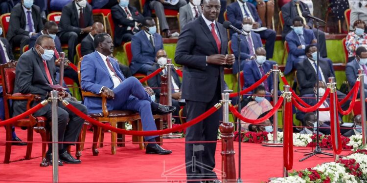 President William Ruto(then the Deputy President) speaks during the launch of the BBI report at the Bomas of Kenya.Photo/Courtesy