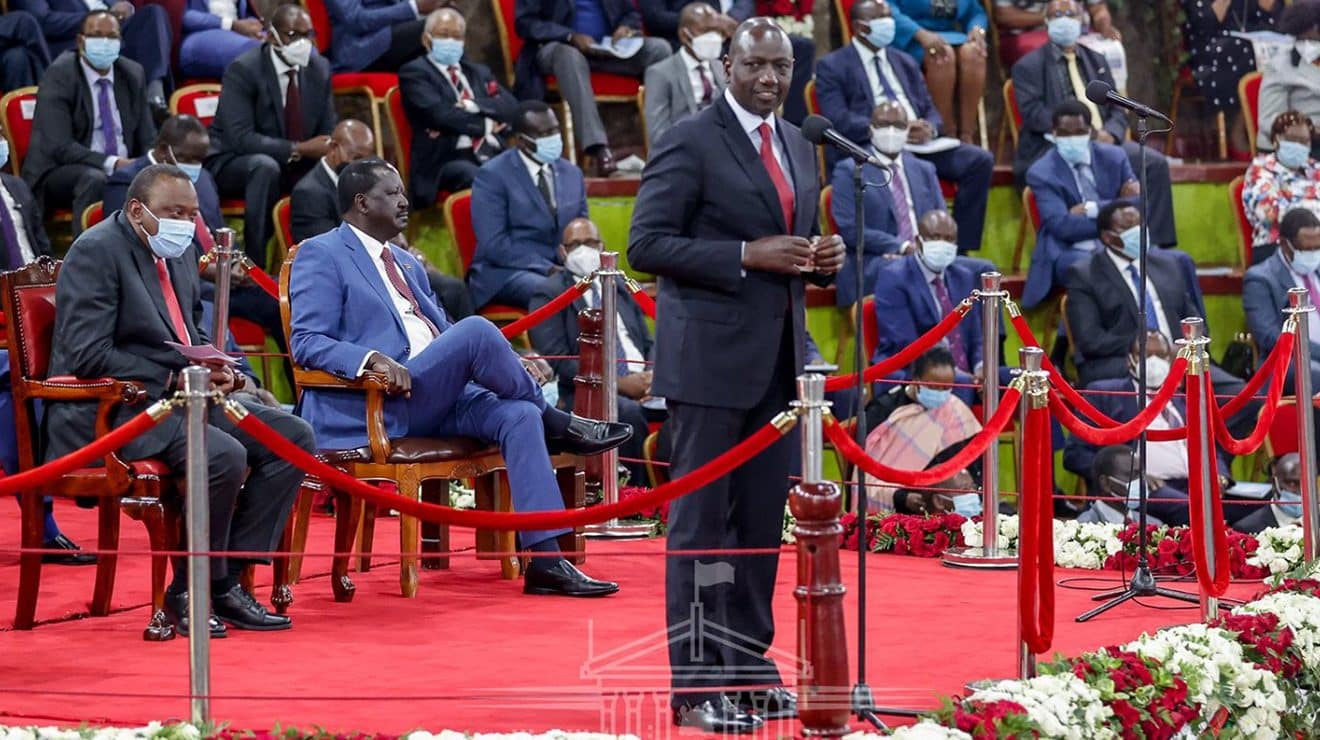 President William Ruto(then the Deputy President) speaks during the launch of the BBI report at the Bomas of Kenya.Photo/Courtesy
