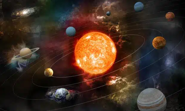 The sun and planets of the solar system orbiting. Illustration: adventtr/Getty Images