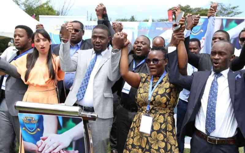 KMPDU Secretary General Davji Atellah addressing the press