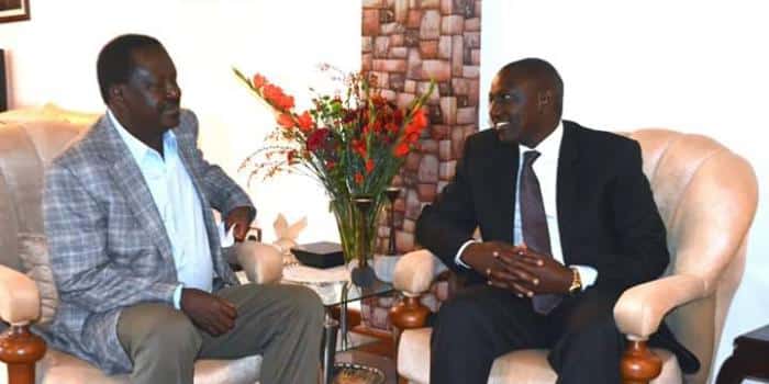 President William Ruto and ODM leader Raila Odinga at a past meeting.Ruto wants the establishment of a powerful office of the official opposition leader. Photo/Courtesy