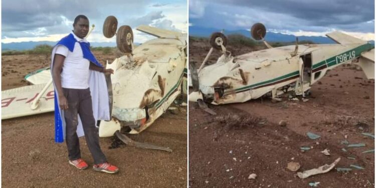 David Rudisha at the crash site in Kajiado.Photo/Courtesy
