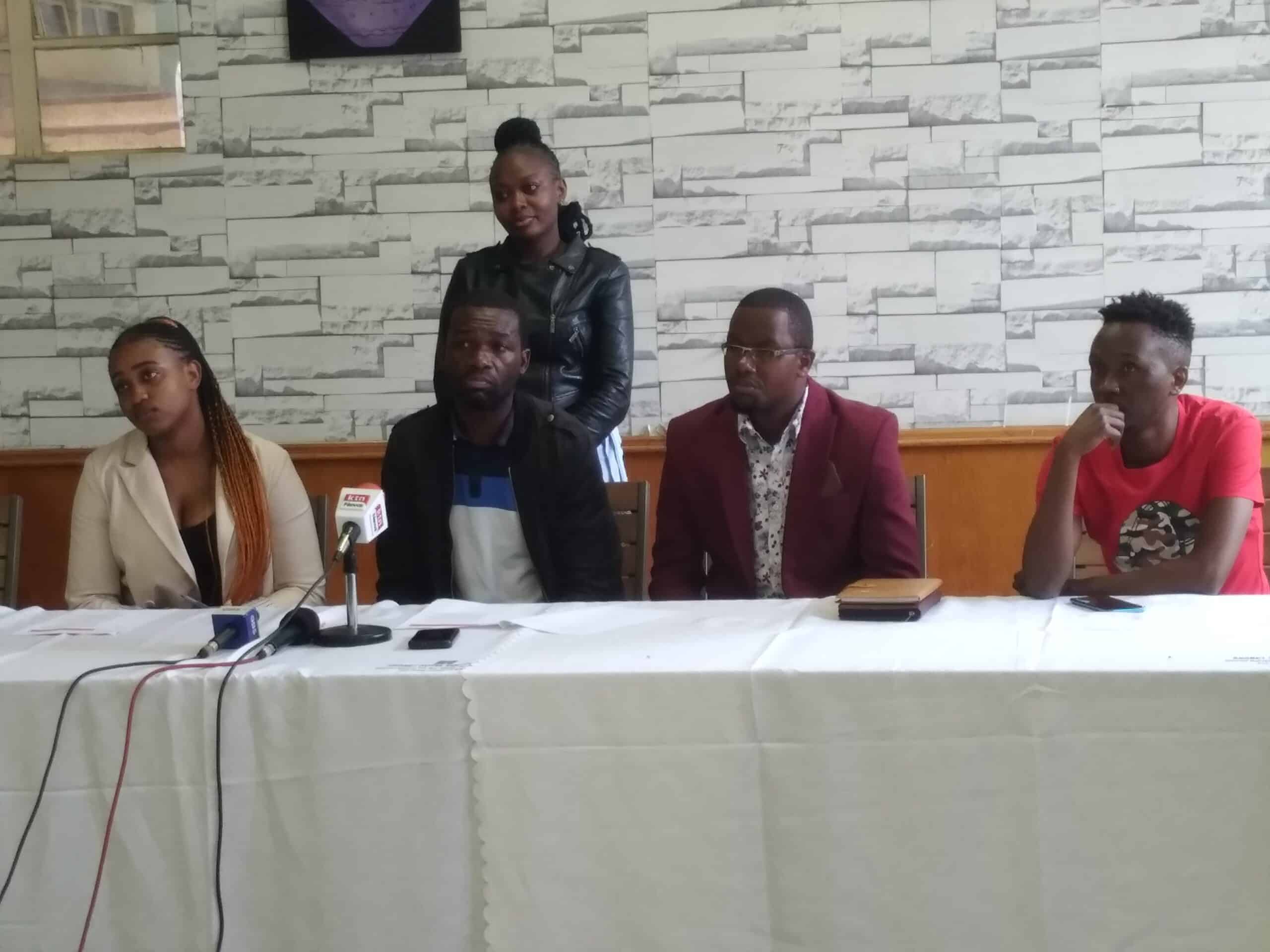 Representatives of bar and pub workers addressing the media in Nairobi.Photo/Jackson Okata,The Kenya Times
