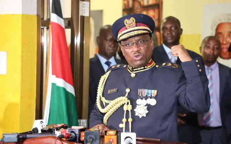 National Police Service Inspector General Japhet Koome during a past press briefing. PHOTO/COURTESY.
