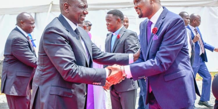 President William Ruto and Trade CS Moses Kuria.Ruto says he will not be intimidated by the opposition.Photo/PCS